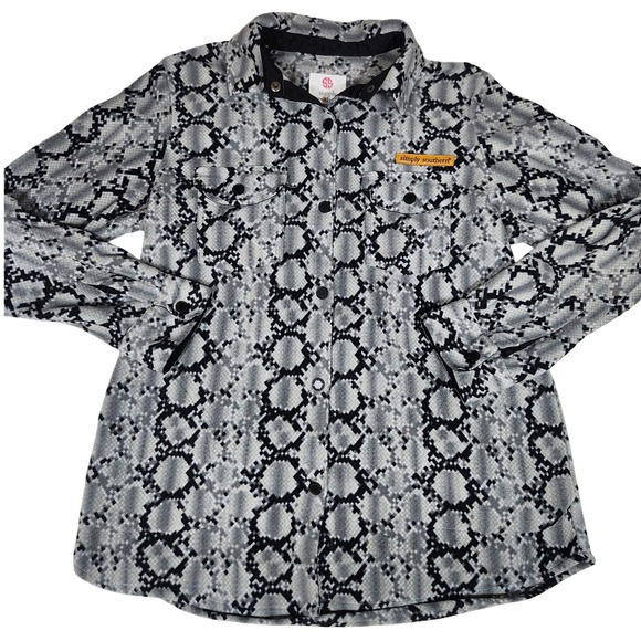 Simply Southern Snakeskin Print Button Front Shacket Jacket Women's Size S - Picture 1 of 5